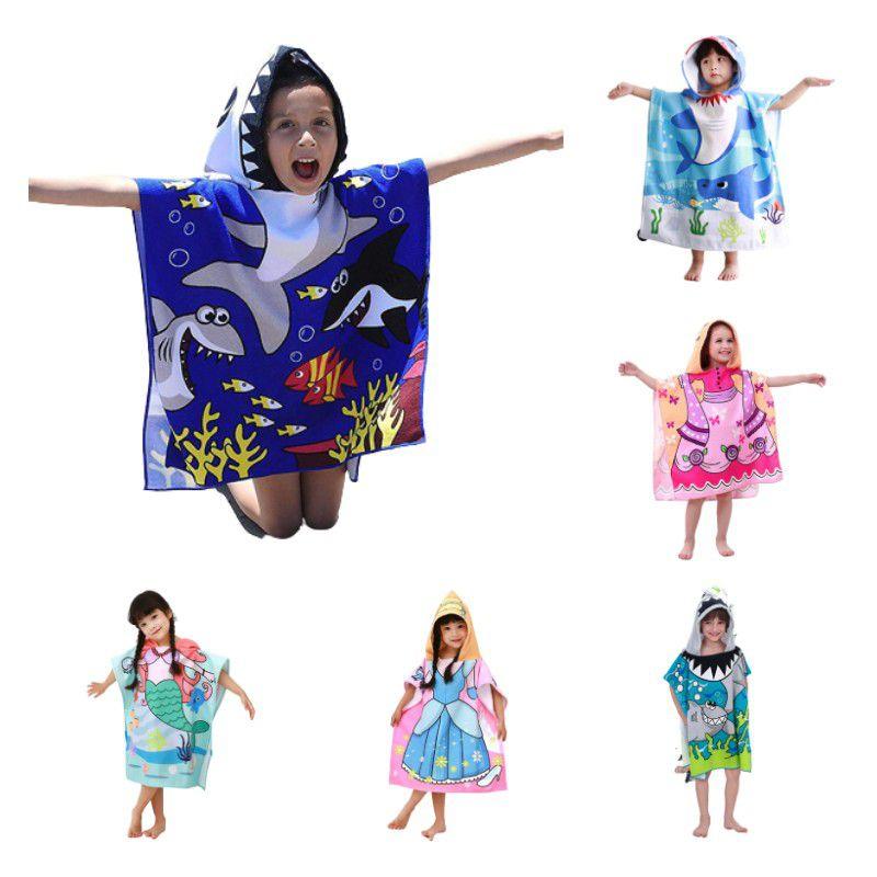 Kids Hooded Robes Bath Towel Super Absorbent Beach Shawl Boy Girl Swim Cartoon