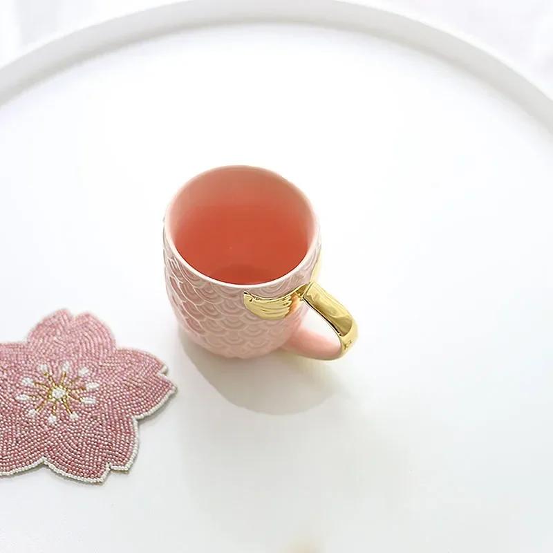 Mermaid Tail Handle Mug with Pearl Glaze Gold Creative Ceramic Golden Tea Coffee Milk Personalized Mugs Fishtail Cup Novelty
