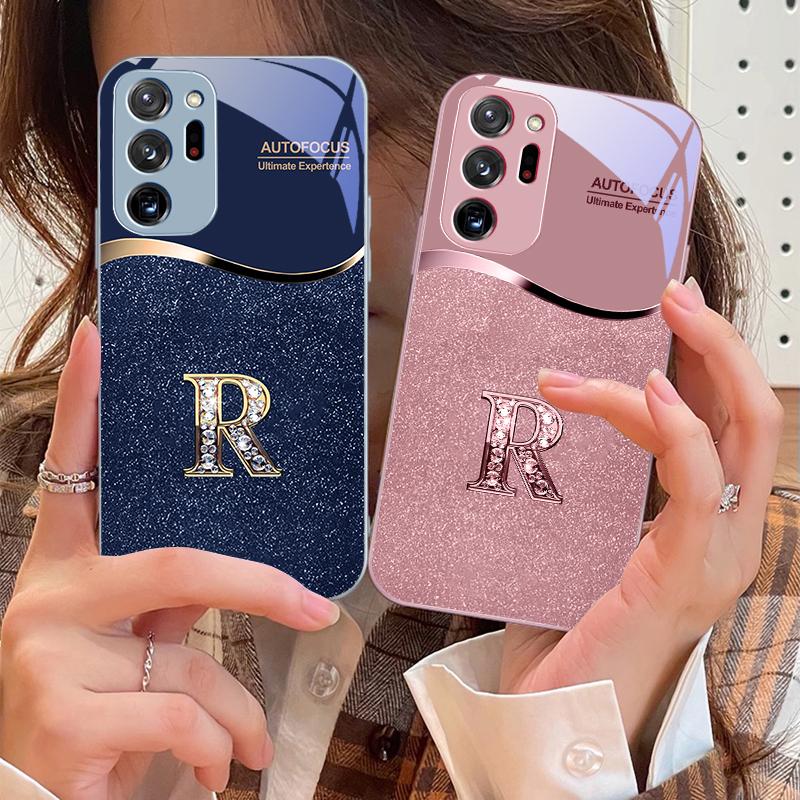 Golden edged letter R For Samsung M 02 12 Note 8 9 10 20 A 01 A02 A03 Core 04 A05 06 10 12 13 14 15 A16 glass Ultra phone case