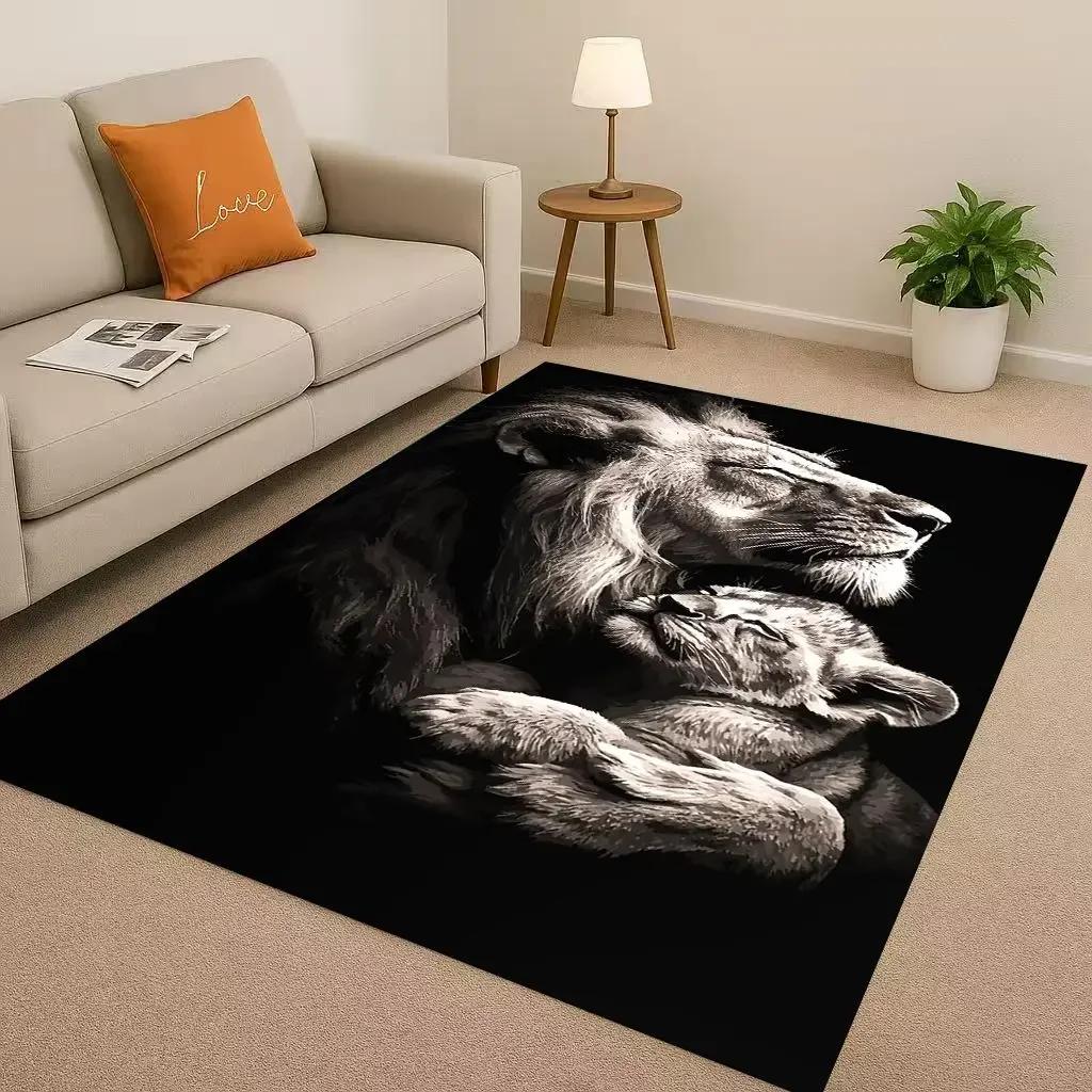 Classic Tiger Lion Beast Art Cartoon Living Room Non-Slip Area Rug Carpet For Bedroom Playroom Sofa,Home Decor Doormat Gift