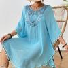 Loose Swimsuit Cover Up Dress Square Neck Beachwear Shirt Fashion Summer Sunscreen Smock  for Women