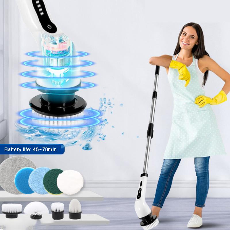 Multi Functional Electric Cleaning Brush with Automatic Rotating Telescopic Rod Wireless Hand Held Scrubbing Tool for Home