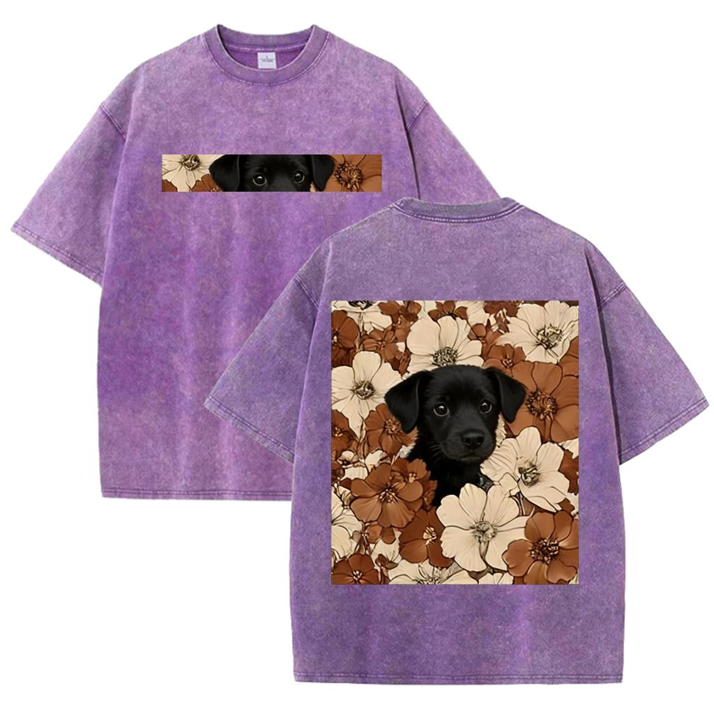 Double Sided Animal Pattern Print Vintage Washed T Shirt Oversized Cotton Aesthetic Kawaii Casual Short Sleeve Streetwear Tee