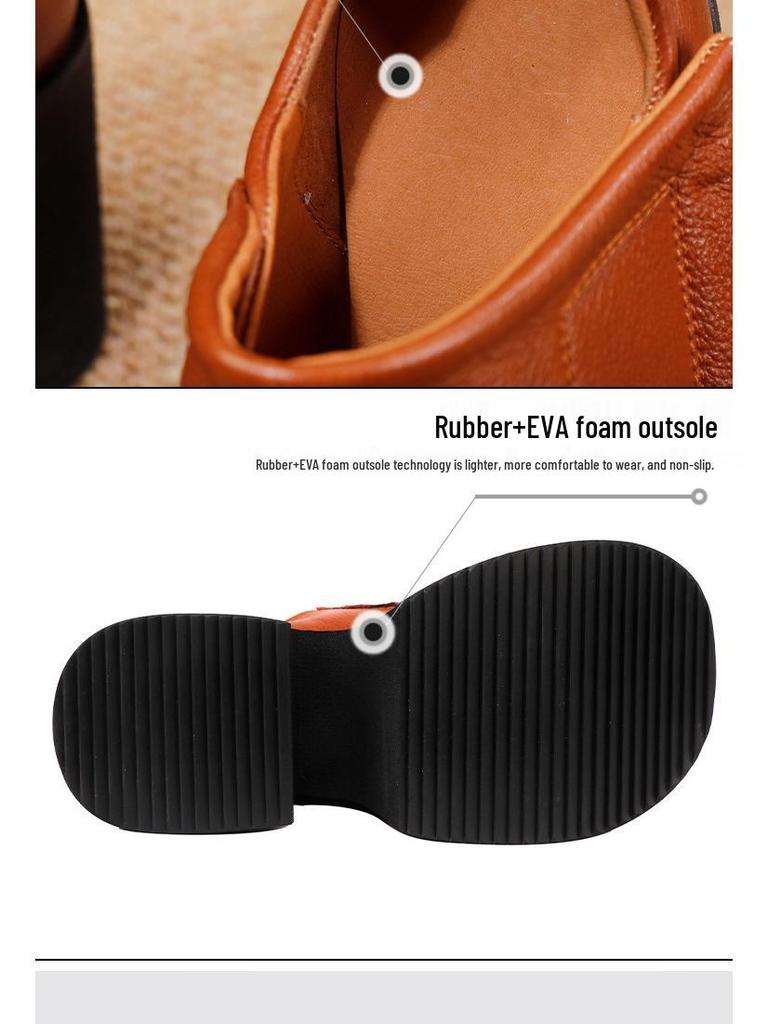Women's Genuine Leather Platform Shoes 2025: Autumn/Winter Pure Cowhide Petite Height-Increasing Hook & Loop Single Shoes
