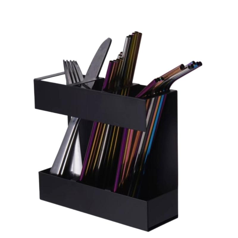 Multifunctional Storage Rack For Straws Cutlery 3 Section Cabinet Organizers With Drainage Design Kitchen Accessory