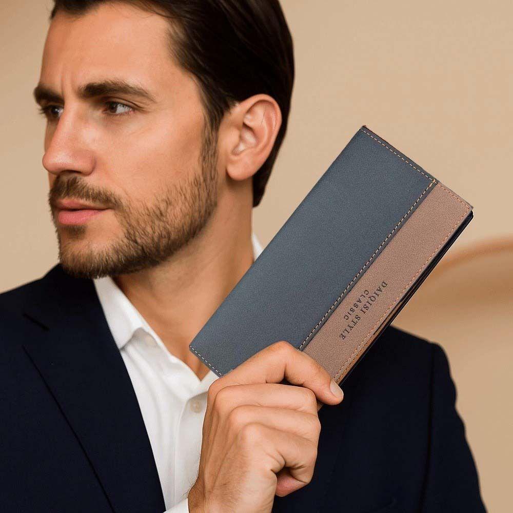 PVC Men Business Wallet Anti-lost Contrast Color PU Purse Clutch Bag Long Suit Wallet  Daily