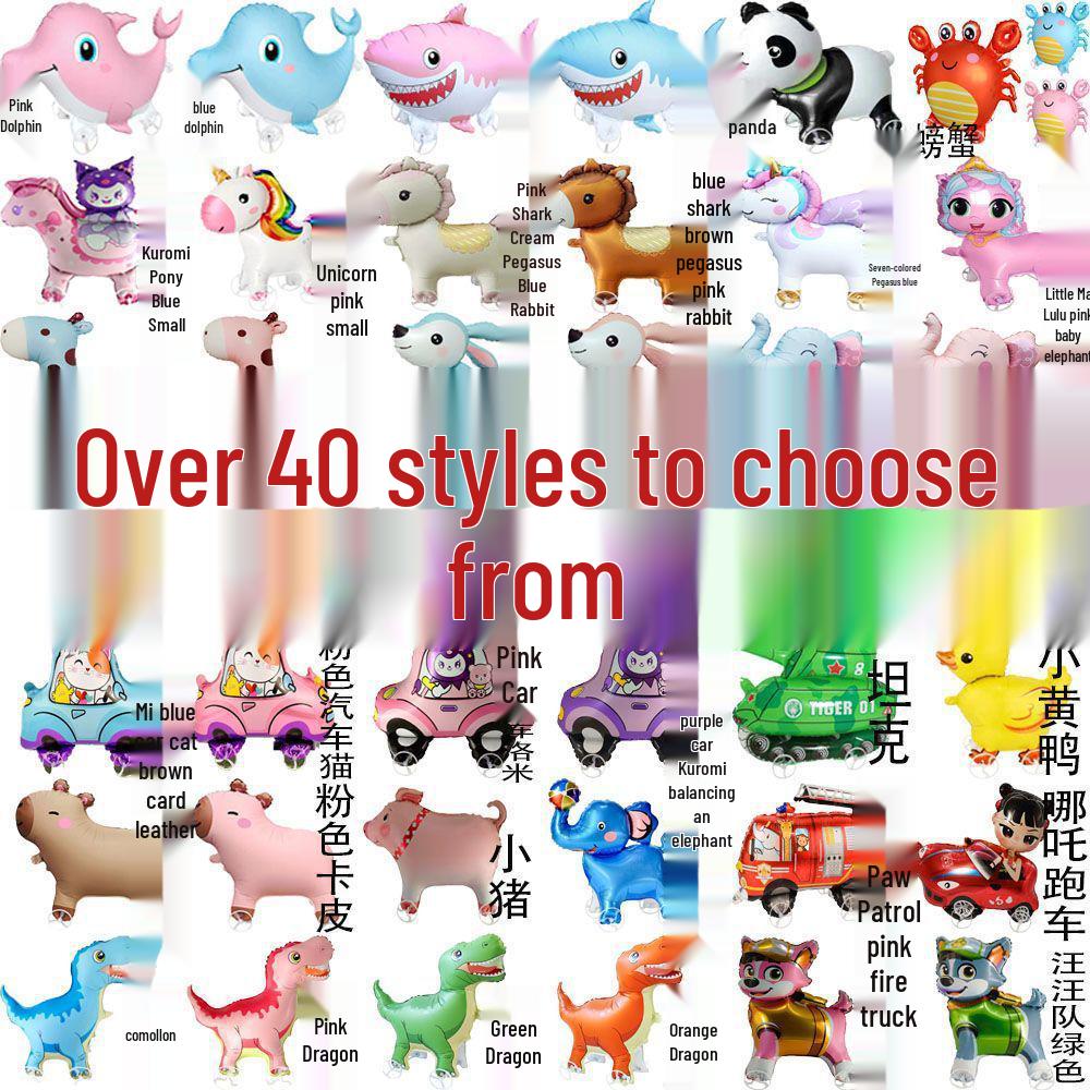 Roller Walking Animal Balloon with String Wheels, Self-Sealing Aluminum Foil Cartoon Balloon, Free Shipping.