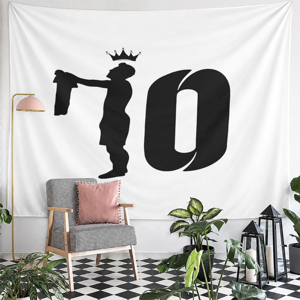 Crowned Footballer Holding Jersey Number 10 Silhouette Wall Tapestry Black Minimalist Fan Decor for Bedroom Gift