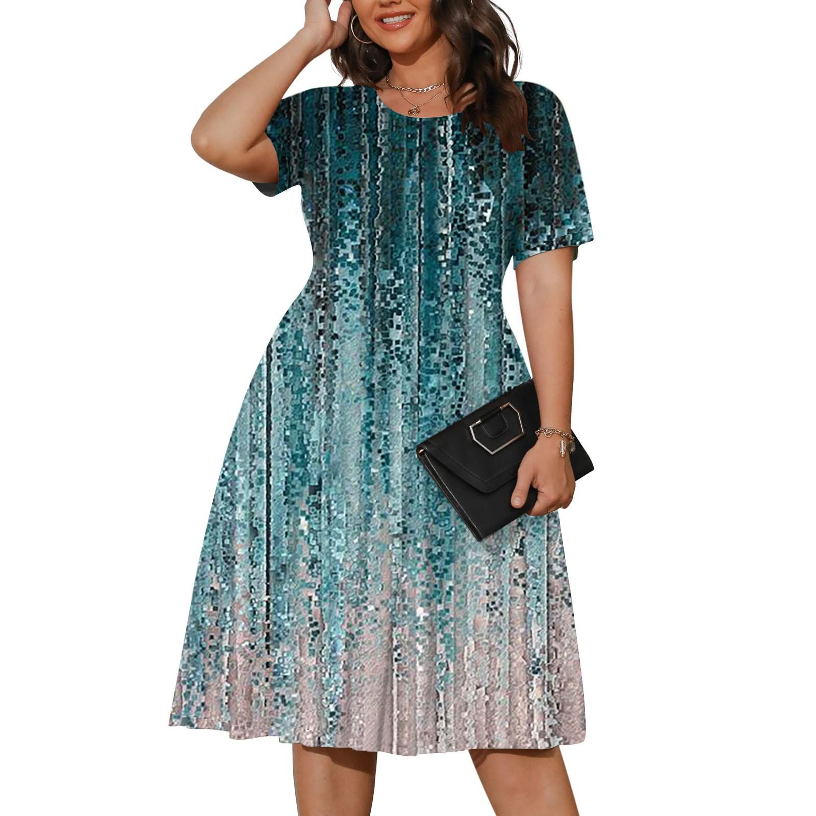 

Женское летнее платье больших размеров, повседневное платье-футболка с короткими рукавами и бледной талией, свободное платье-футболка с карманами XL темно-зеленого