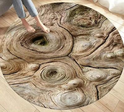 Wood Grain Round Rug – Washable Non-Slip Kids Play Mat for Living Room Bedroom Kitchen & Sofa Area Home Decor