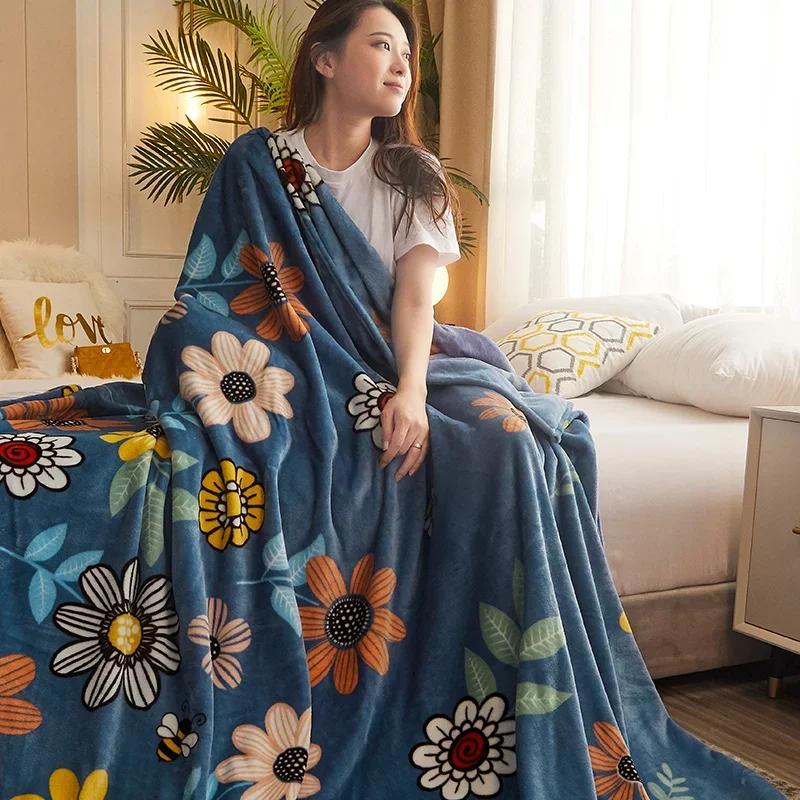 Blumen-Decke für das Sofa Reaktiv bedruckte dünne Decke für Betten Einzel-/Queen-/King-Größe Korallenfleece Flanell-Decke Weiche warme Plaids