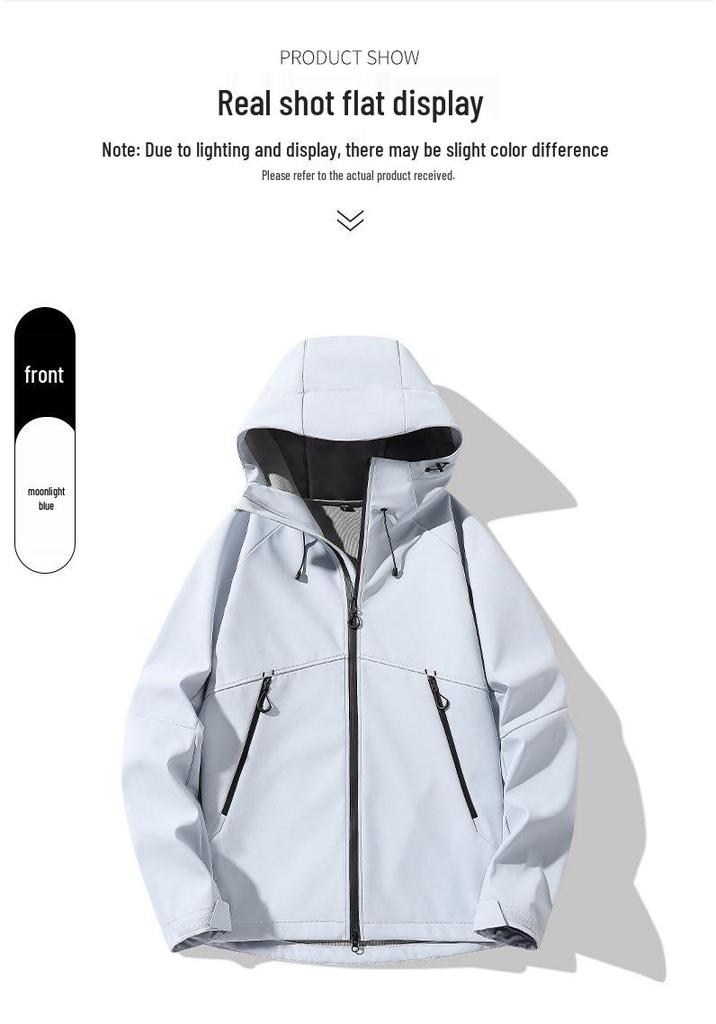Unisex Hooded Windproof Softshell Jacket for Hiking & Cycling - Fleece-Lined, Quick-Drying, Warm Sportswear