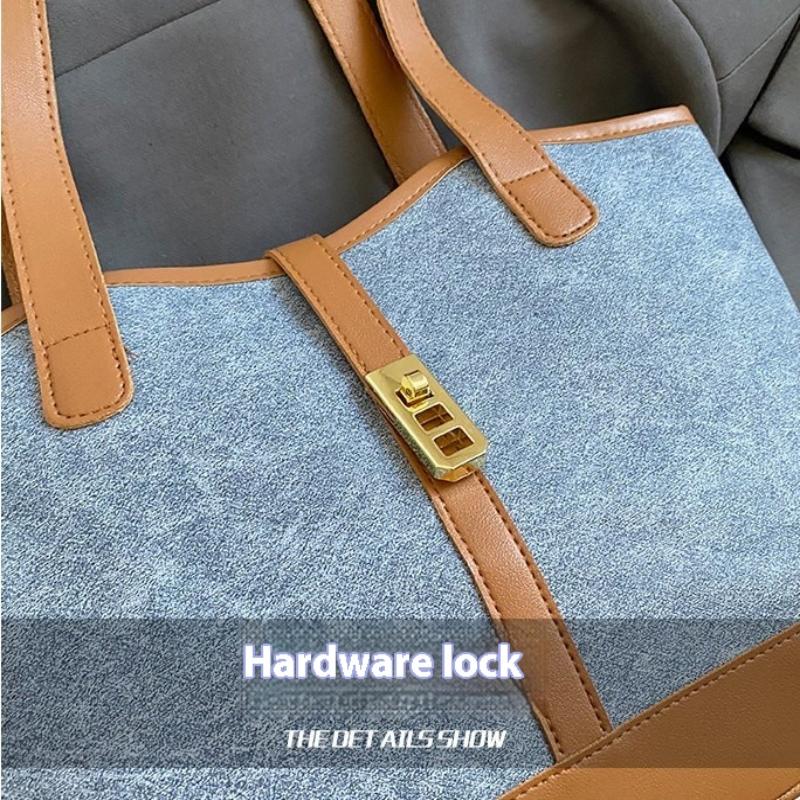 Contrast Canvas Bag Casual Versatile Shoulder Handbag Bucket Bag Large Capacity Tote Bag