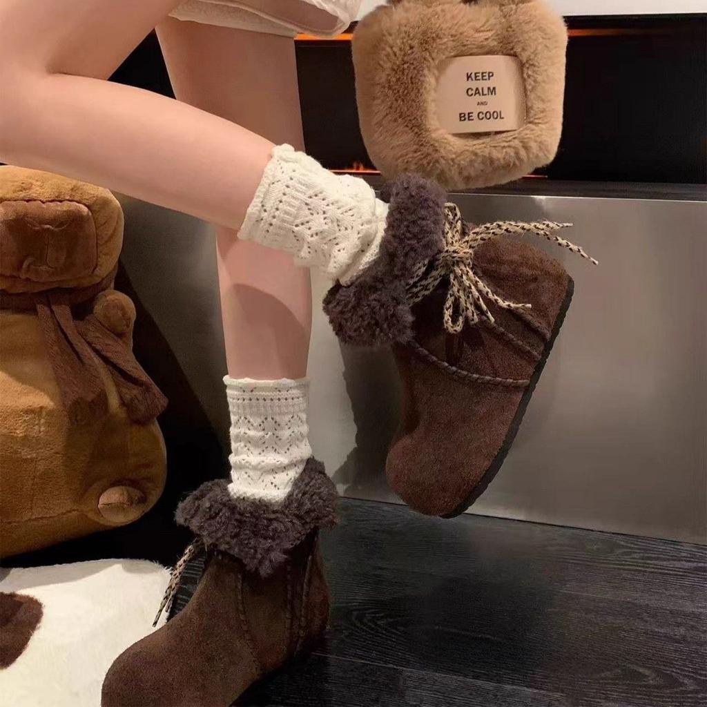 Warmth Snow Boots Women's Winter New Style Leather Fur Integrated Inner Heightening Birkenshoes Two-Way Wearable Booties