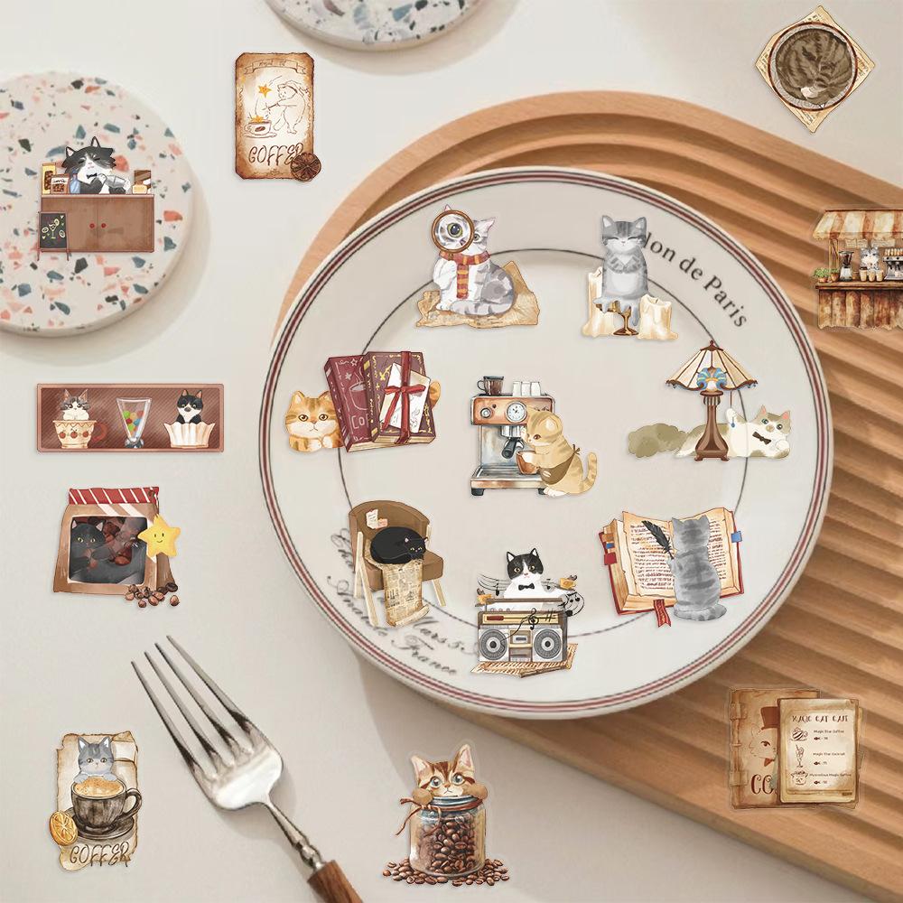 50 Transparent Cartoon Magic Cat Cafe Sticker Pack Waterproof Transparent PET Manual Material Decorative Guitar Notebook