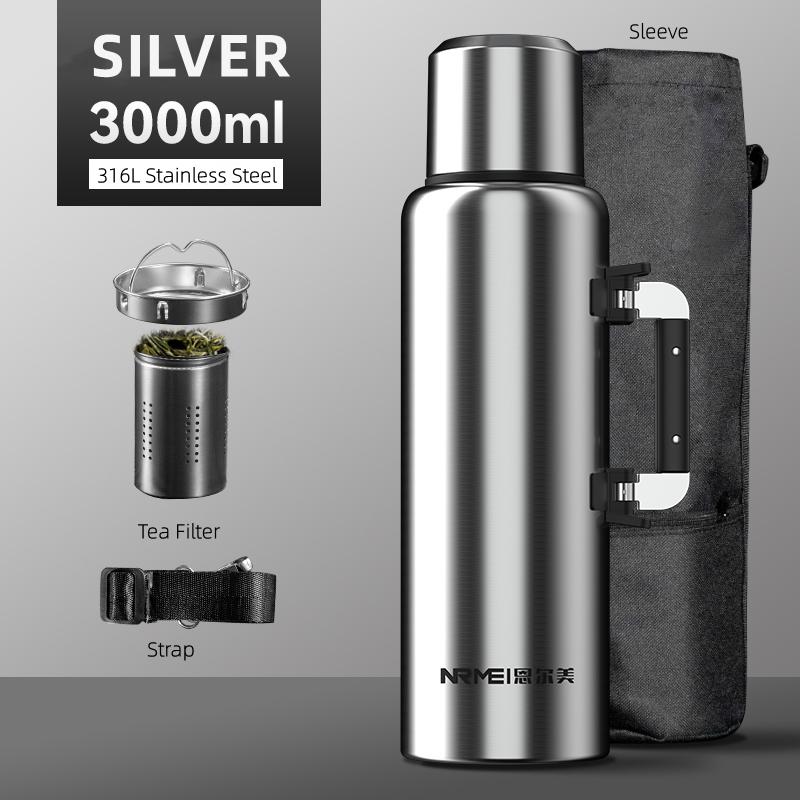 Stainless Steel Water Bottle with Handle, Portable Sports Bottle, Leakproof, BPA Free, Large Capacity, Thermos with Handle
