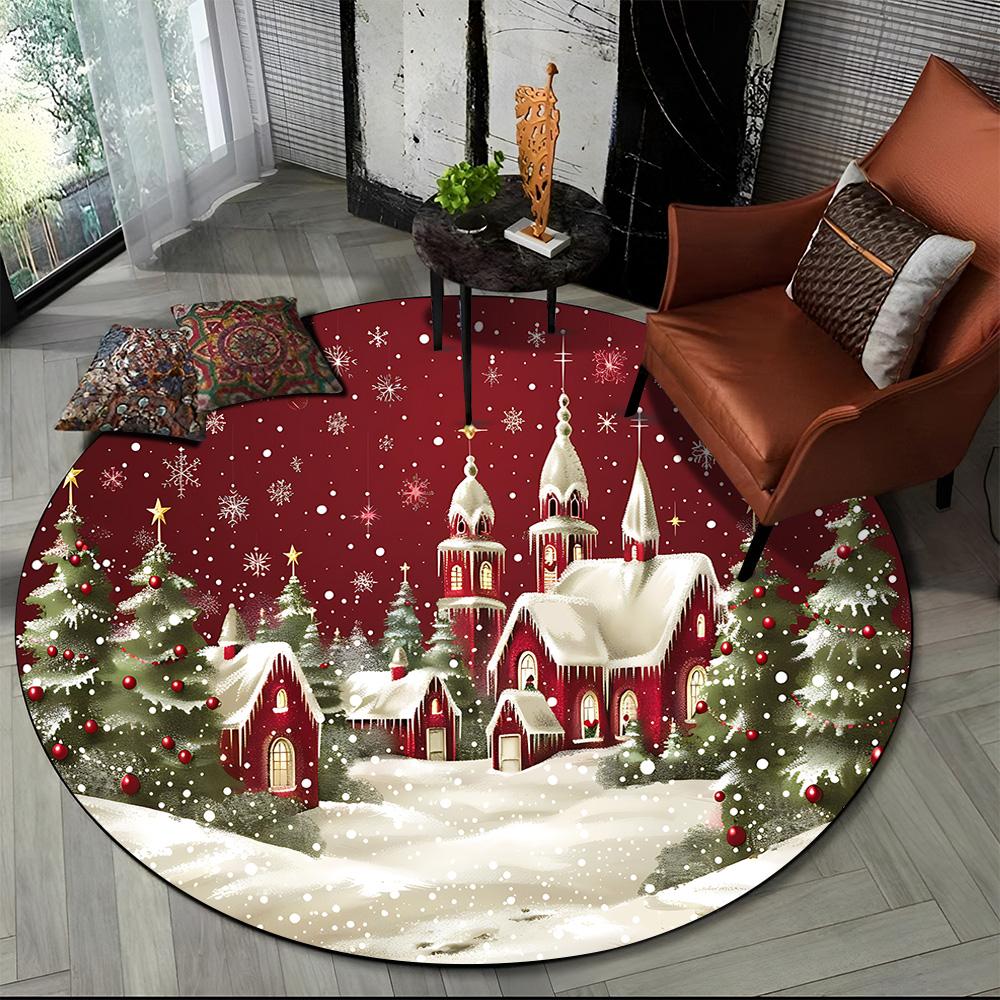 Merry Christmas Cartoon Santa Claus Snowman New Year Round Carpet Rug for Bedroom Living Room Sofa Decoration,Decor Floor Mat
