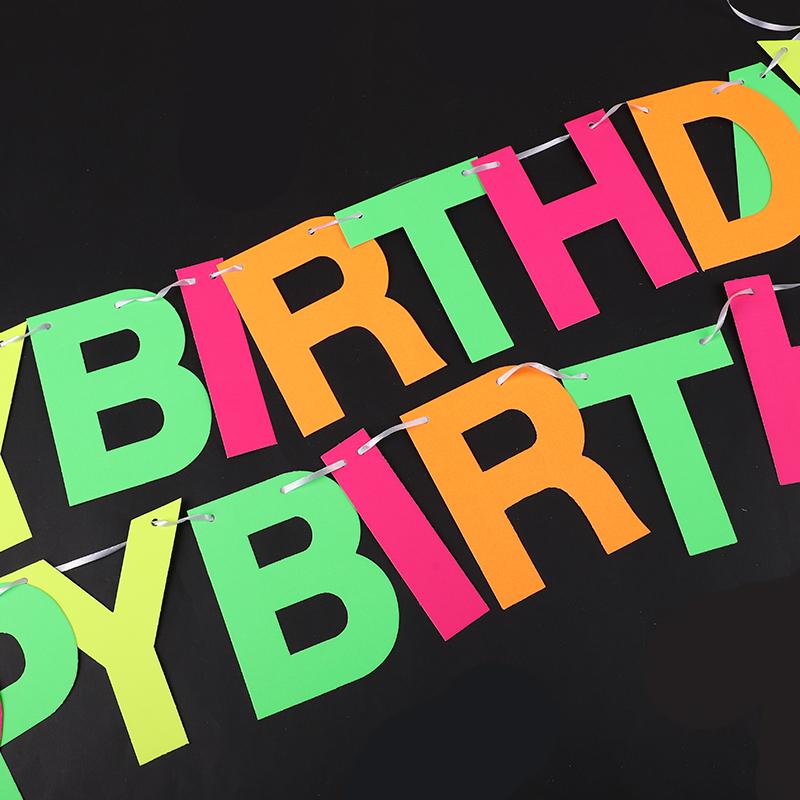 1Set Neon Glow Happy Birthday Paper Banner Hanging Spiral Birthday Party Decoration Black Light Reactive UV Glow In the Dark