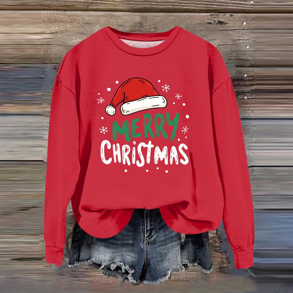 Women's Fashion Casual Long Sleeve Loose Christmas Printed Sweatshirt
