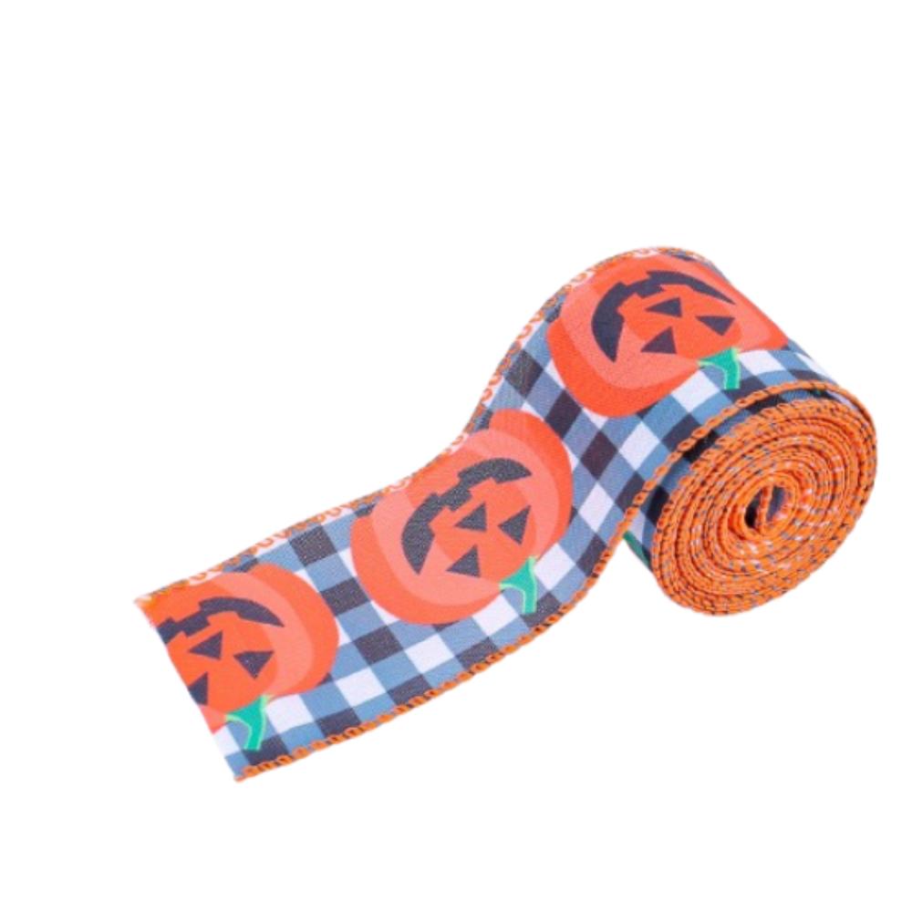 Rubans colorés effrayants pour Halloween, citrouille, crâne, chauve-souris, toile d'araignée, rubans de citrouille à carreaux, tissu exquis