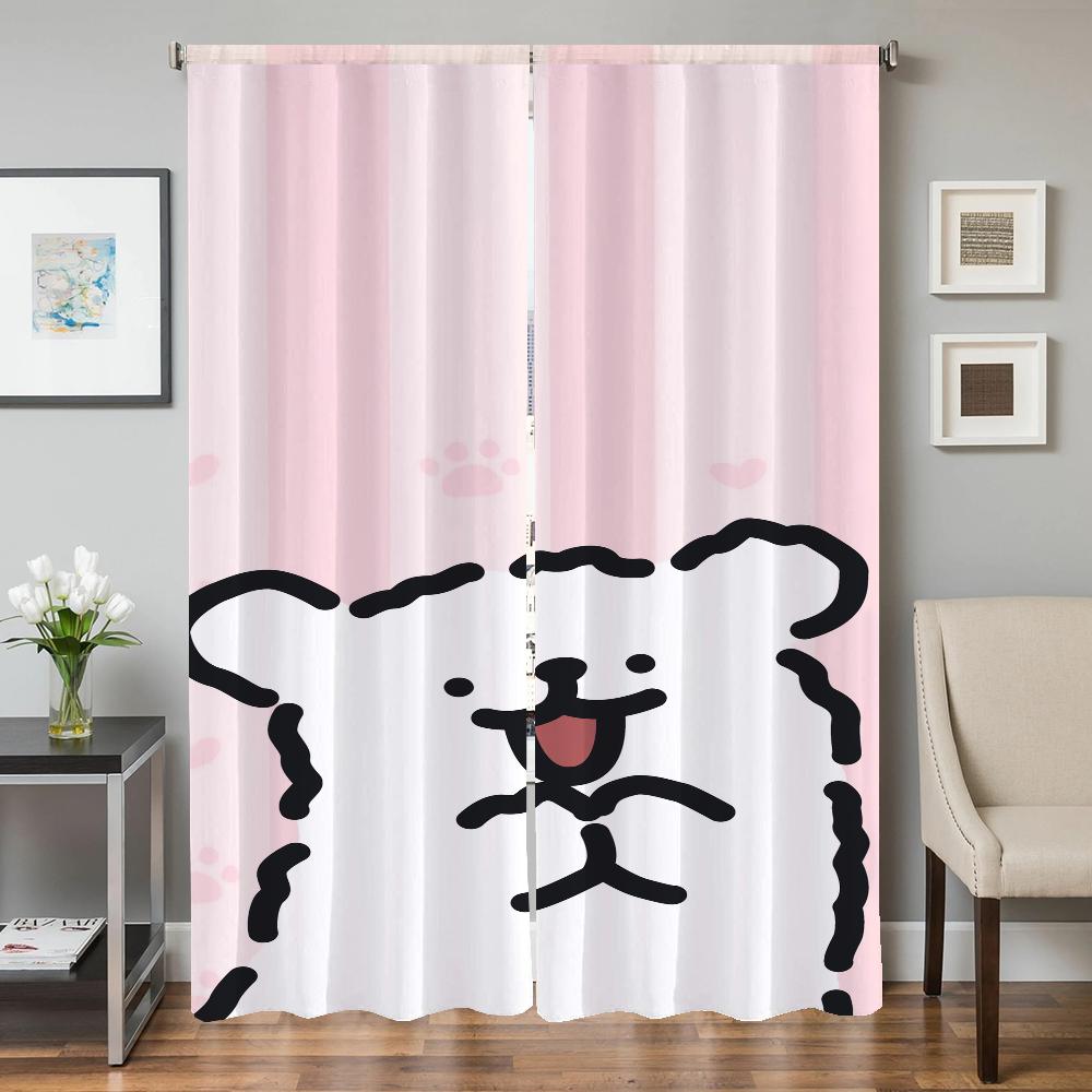 Home Interior Kitchen Curtains for Living Room 2 Pieces Blackout Curtains Door Curtain Maltese Dog Partition Bedroom Decoration