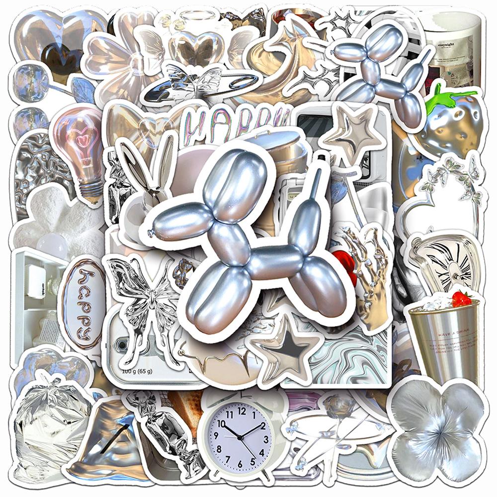 10/30/50pcs Cool Silver Art Aesthetic Stickers Cartoon Ins Style Decals Suitcase Phone Laptop Diary Graffiti Sticker Decoration