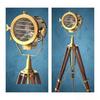 Brass Old Century Style Tripod Floor Lamp Nautical Spotlight, Adjustable Height Brown Rustic Searchlight Home Decor
