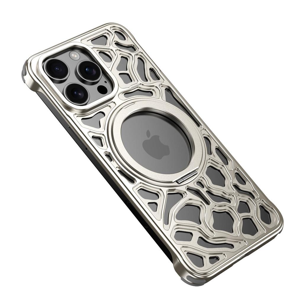 For iPhone 15 Pro Bumper Case Alloy Metal Borderless Back Cover with Magnetic Kickstand
