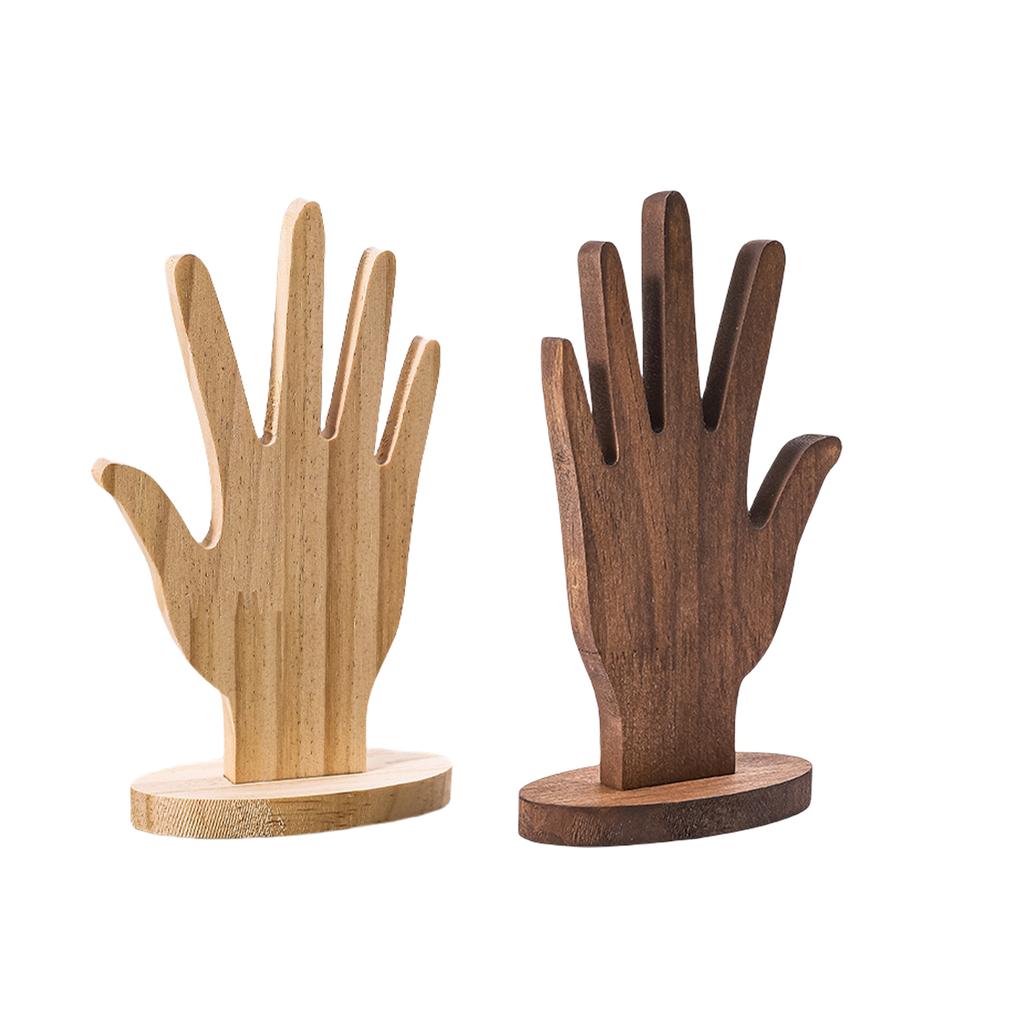 2 Pieces Stylish Hand Shaped Wooden Jewelry Display Stand Elegant Rings Bracelet Holder for Home and Store Decoration