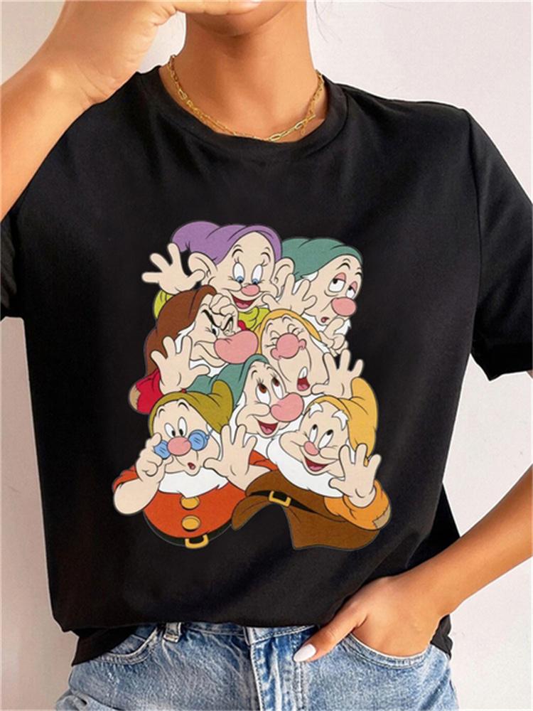 MINISO Disney Princess Women Clothes Snow White and The Seven Dwarfs Womens Trend Harajuku Short Sleeves Tshirt Cute