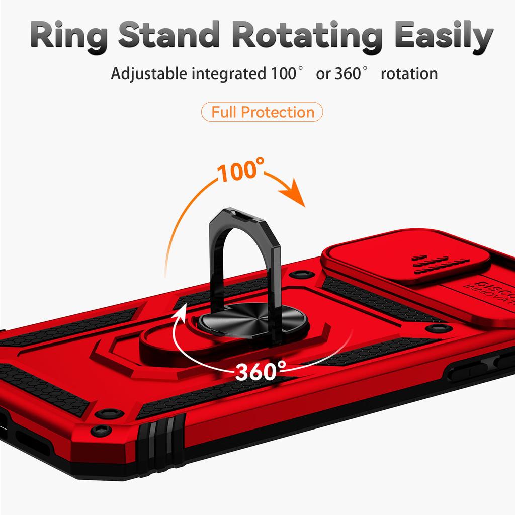For iPhone 11 Pro Case Kickstand PC+TPU Hybrid Phone Shell with Camera Slide Cover -  Red