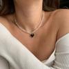 1Pc Design Exaggerated Irregular  Beads Chain With Crystal Heart Pendant Necklace for Women Valentine's Gift