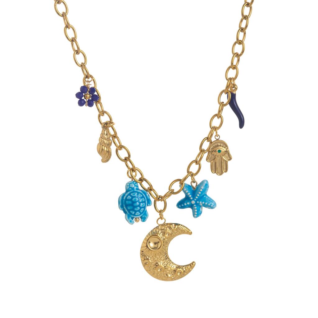 Non titanium steel Valentine's Day love flower fruit conch turtle multiple pendant necklace for women