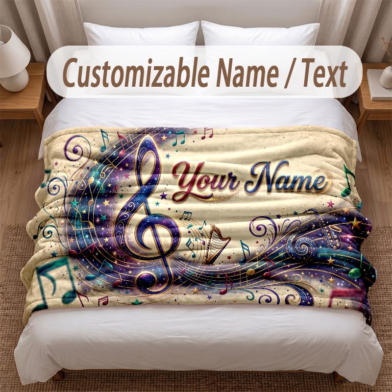 Music General Theme Soft Blanket Personalized Custom Name Text Print Warm Blanket Home Sofa Bedroom Decor