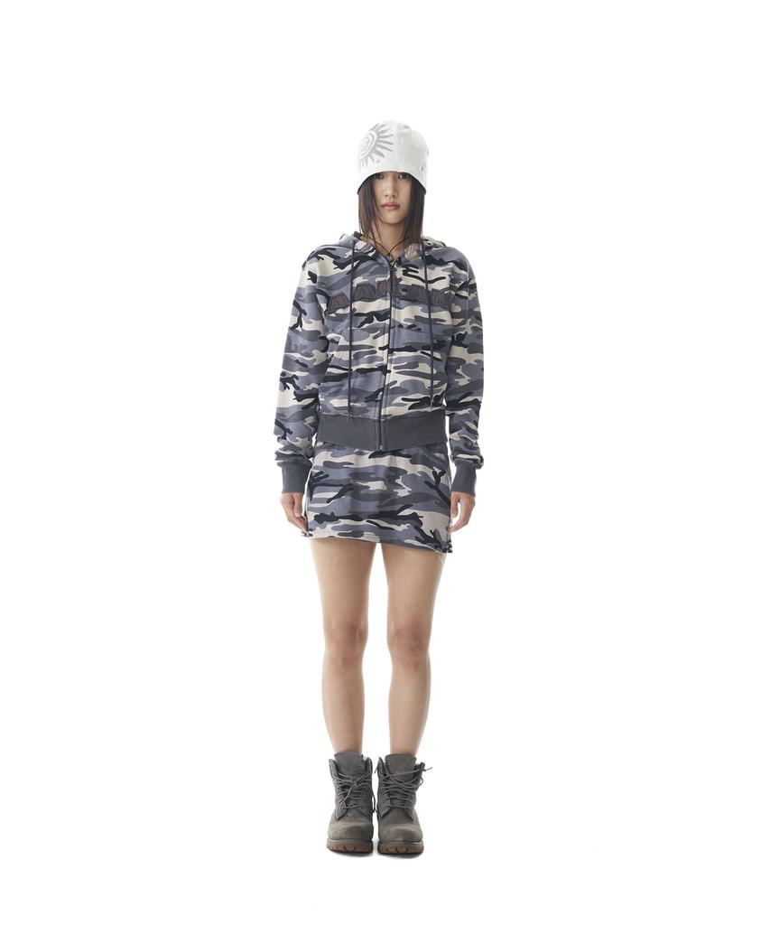 Aakam Contrast Logo Zip-Up Hoodie (Gray)