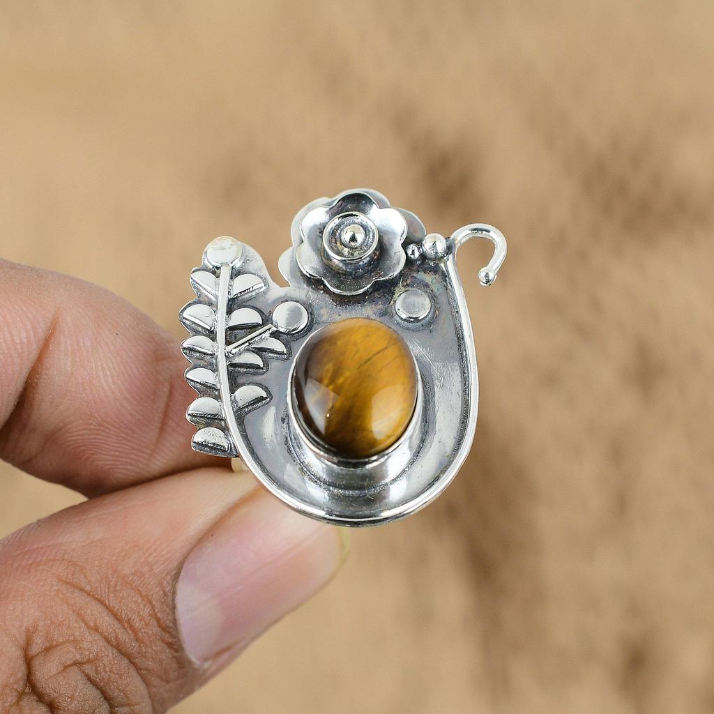 Tiger's Eye Gemstone Sterling Silver Promise Flower Sacral Chakra Ring Jewelry