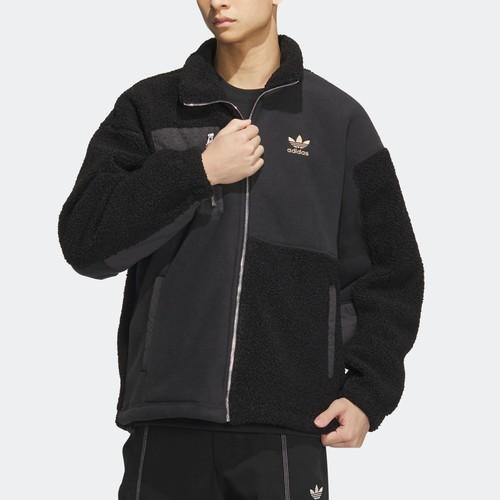 Adidas Originals Trefoil FW22 Men’s Sherpa Fleece Patchwork Sports Jacket, Black