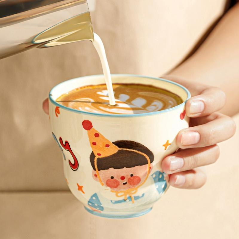 Household Ceramic Cup Cute Milk Cup Children'S Breakfast Cup Drinking Cartoon Parent Child Water Mugs Kitchen Tools 2025 New