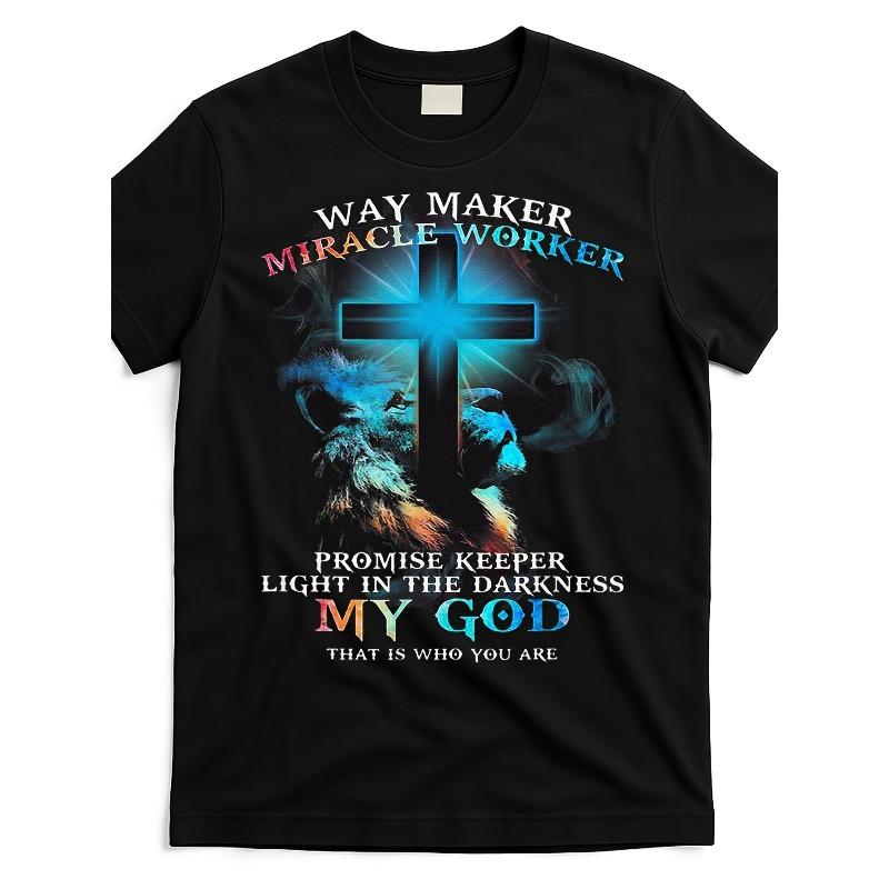 

European sizes Men s Vintage Christian T-Shirt - Jesus Lion of Judah & Cross Bible Verse Design, Soft Loose-Fit Crew Neck Short Sleeve Church Shirt 4XL