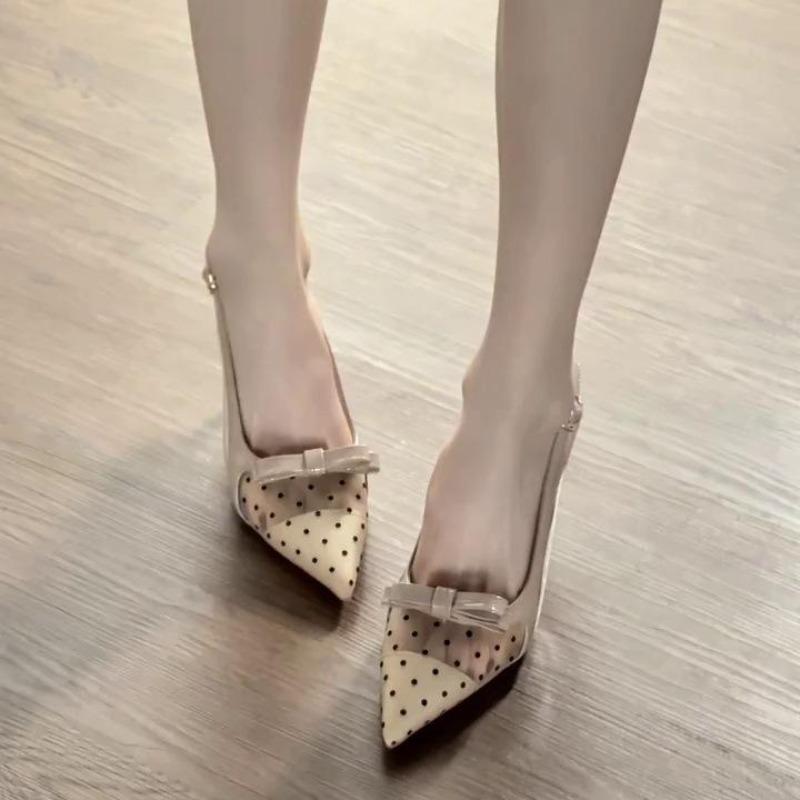 Fashion Women's Shoes 2025 Summer Fashion Pointy Bow Mesh Breathable Stiletto Heels Shallow Sandals for Women Zapatos De Mujer Size40