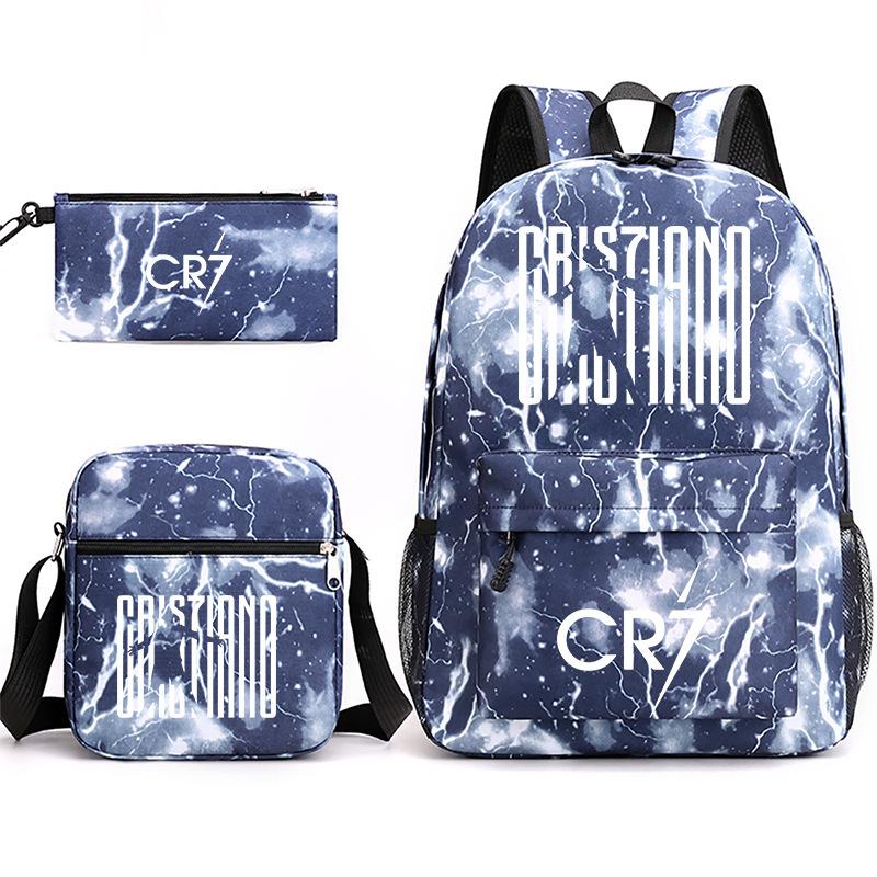Large Capacity Schoolbag with Shoulder Strap; Student Three-piece Pencil Case Set