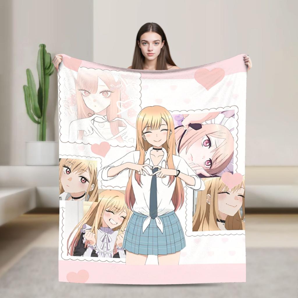 Kitagawa Marin My Dress-Up Darling Blankets Anime Flannel Funny Breathable Throw Blankets Bedding Lounge Spring/Autumn Office