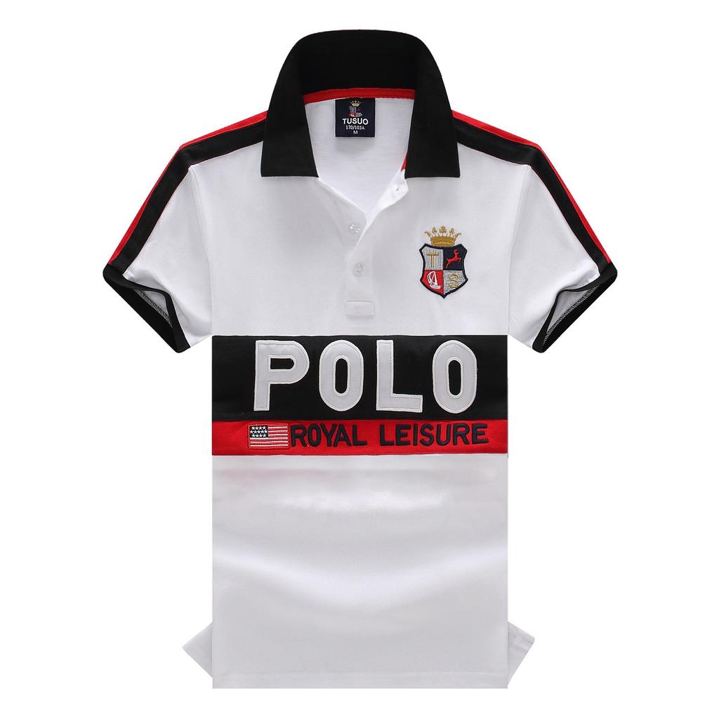 Men's Retro Letter Embroidered Cotton Polo Shirt - Color Block, Short Sleeve, European Size, Casual Sports Fashion