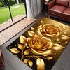 Golden 3D Rose Pattern Area Rug,Soft Touch&Non-Slip,Fade-Resistant Floor Mat for Bedroom&Living Room Decor,Thick Comfortable