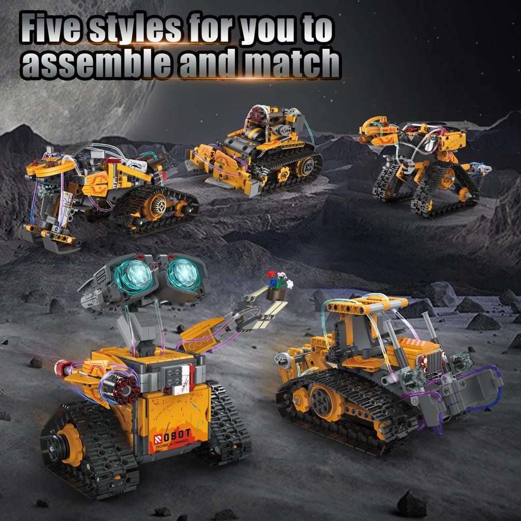 Moc 673Pcs 5 In 1 Creative Electric Rc Robot Model Snowmobile Diy Building Blocks Bulldozer Children'S Puzzle Toys Birthday Gift