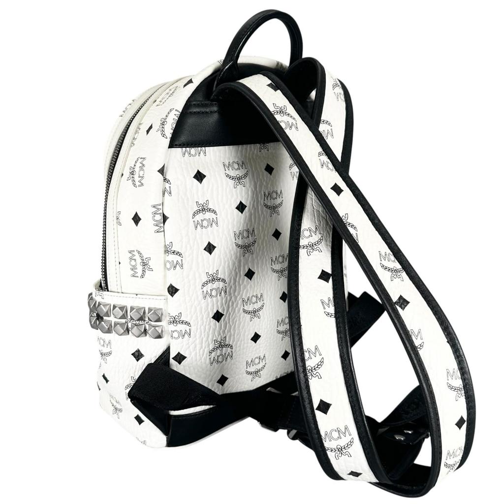 MCM Stark Sidestuds Visetos MMK65VE37WT001 Backpack Â· Daypack white unisex Small size used