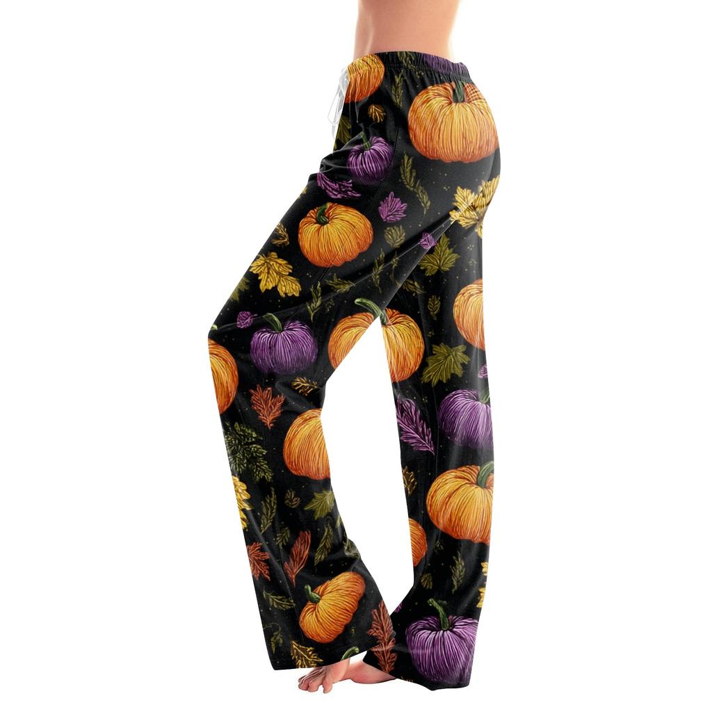 Women's Halloween Printed Drawstring Pajama Pants - Soft Casual Sleep Pants with Spooky Print - Comfortable Wear for Women