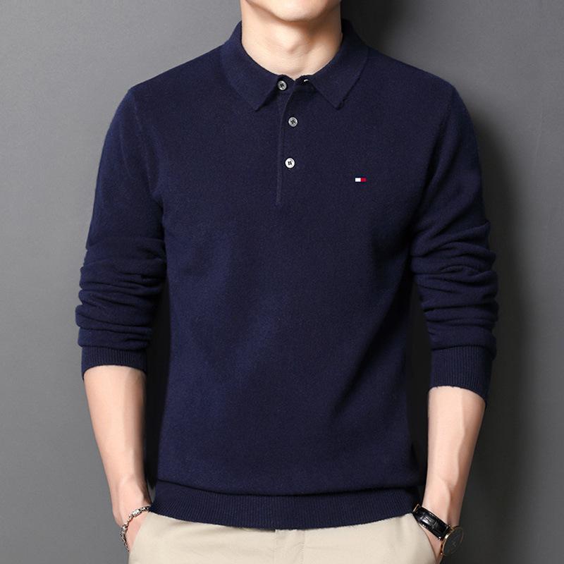 Tommy Men's Knit Wool Sweater, Lapel Polo - Spring/Autumn Casual for All Ages