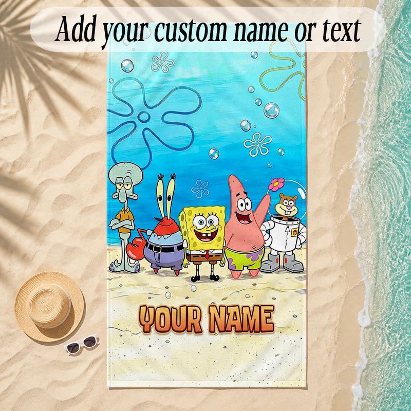 Beach TowelSpongeBob Custom Name Text Personalized Soft Towel for Beach Pool Indoor Home Decor Gift