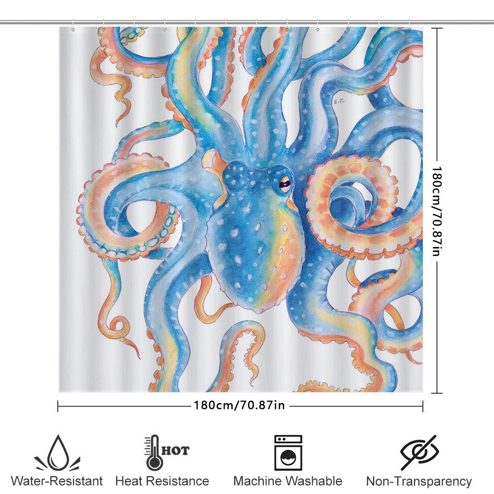 Octopus Shower Curtain Modern Watercolor Print Bathroom Decor For Home Decoration 3D Waterproof Fabric Size: W72 X L84 Inches (1